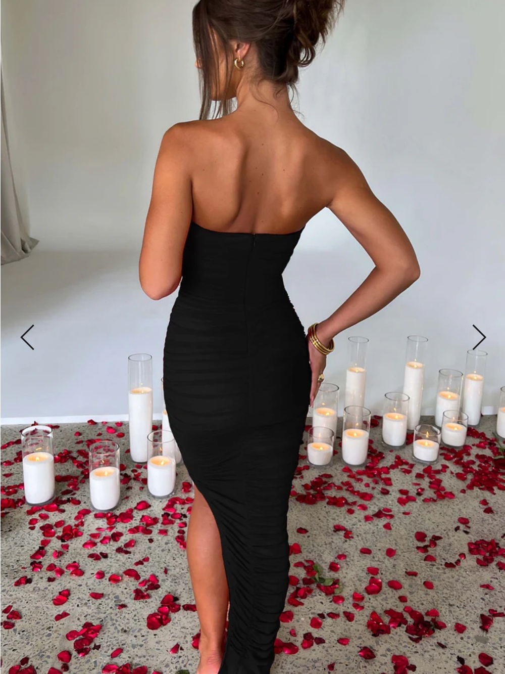 Ruched Strapless Black Evening Gown - Picture 3 of 7